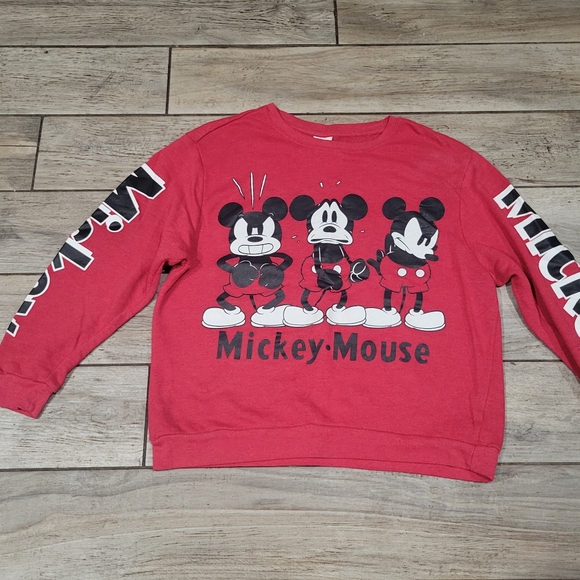 Vtg Disney red Mickey 2XL sweatshirt  spellout sleeve - Picture 1 of 8